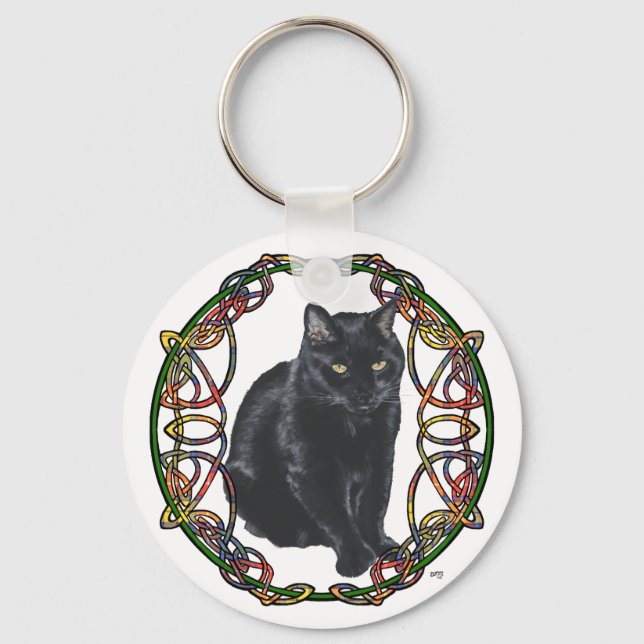 Black Cat Celtic Knüpfarbeit Schlüsselanhänger (Vorderseite)