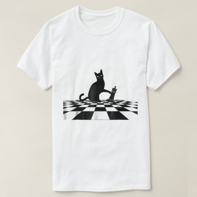 Black Cat Chess Checkmate Art T-Shirt (Design vorne)