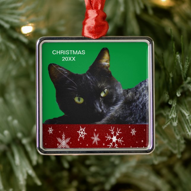 Black Cat Christmas 20XX Premium Square Ornament (Baum)