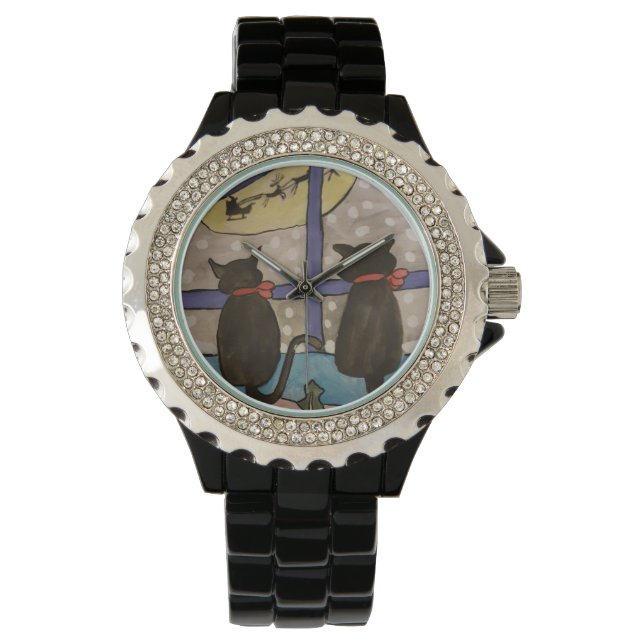 Black Cat Christmas Armbanduhr (Vorderseite)