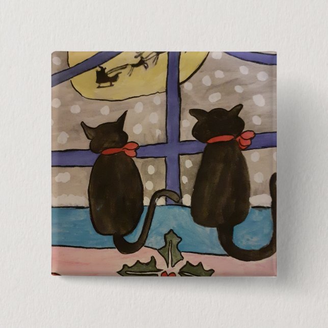 Black Cat Christmas Button (Vorderseite)
