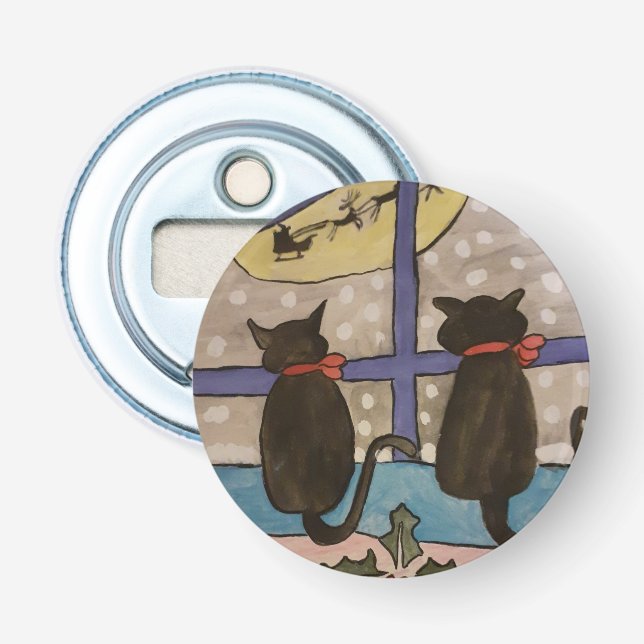 Black Cat Christmas Button Flasche Opener Flaschenöffner (Vorderseite)