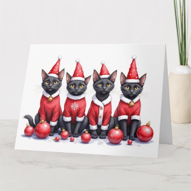 Black Cat Christmas Dress Santa Hat Karte (Vorderseite)