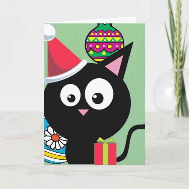 Black Cat Christmas Feiertagskarte (Vorderseite)