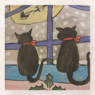 Black Cat Christmas Glasuntersetzer