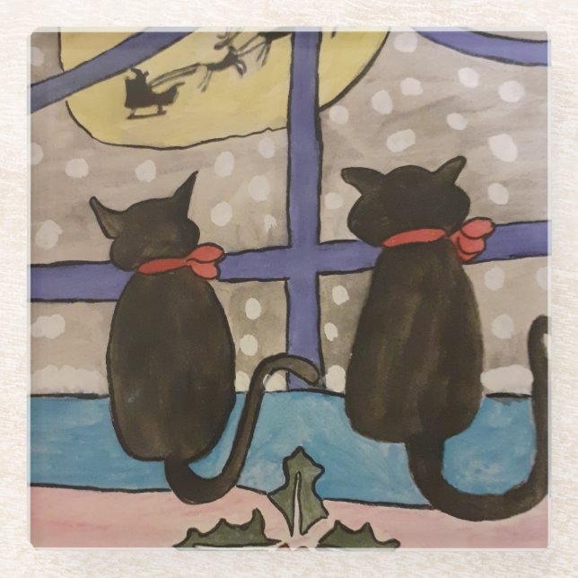 Black Cat Christmas Glasuntersetzer (Vorderseite)