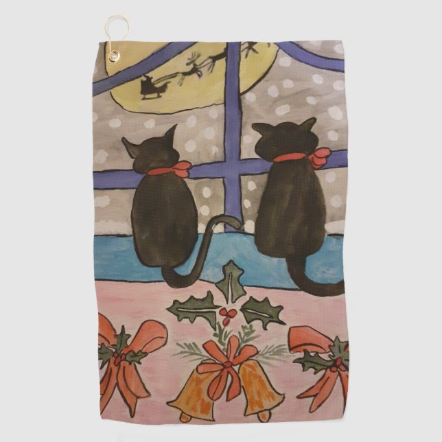 Black Cat Christmas Golfhandtuch (Vorderseite)