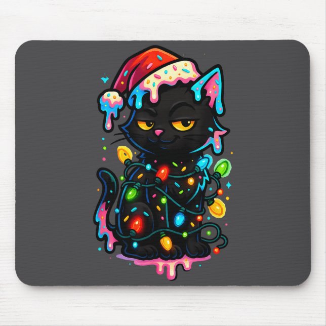 Black Cat Christmas Ice Cream Drip Santa Hat Cute  Mousepad (Vorne)