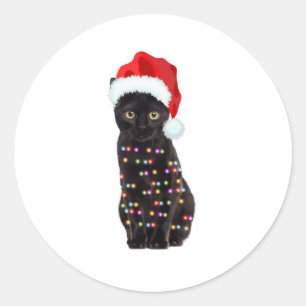 Black Cat Christmas Light T - Shirt Festive Felge Runder Aufkleber