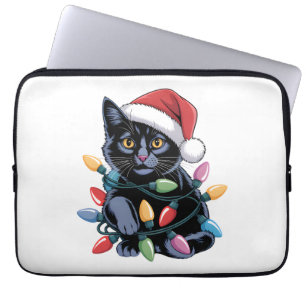 Black Cat Christmas Lights Funny Cat Lover Laptopschutzhülle