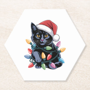 Black Cat Christmas Lights Funny Cat Lover Untersetzer