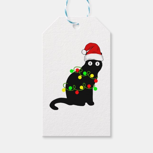 Black Cat Christmas Lights Geschenkanhänger (Vorderseite)