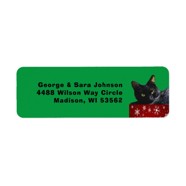 Black Cat Christmas on Snowflakes Adressetikett (Vorne)