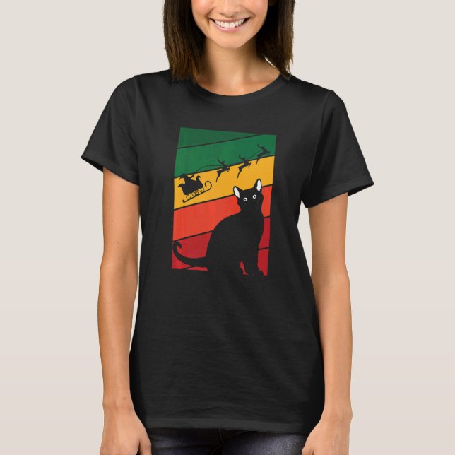Black Cat Christmas Pajama Niedlich Santa Reindeer T-Shirt (Vorderseite)
