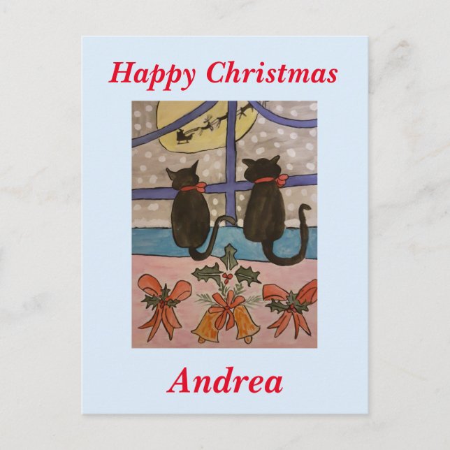 Black Cat Christmas Postkarte (Vorderseite)