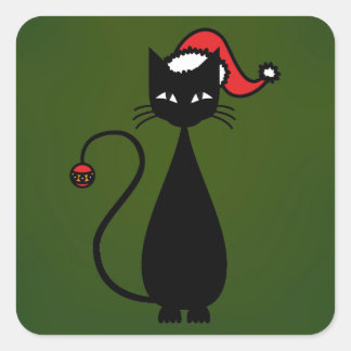 Black Cat Christmas Quadratischer Aufkleber