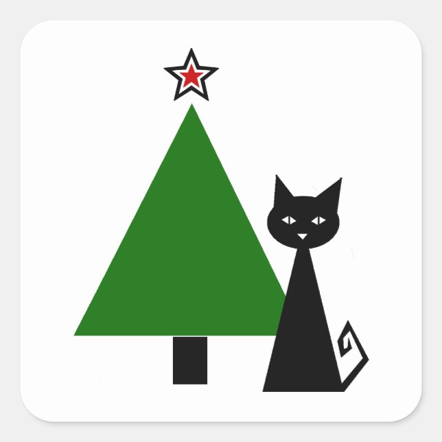 Black Cat Christmas Quadratischer Aufkleber (Vorderseite)