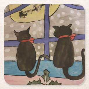 Black Cat Christmas Rechteckiger Pappuntersetzer