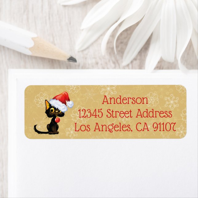 Black Cat Christmas Return Address Label (Insitu)