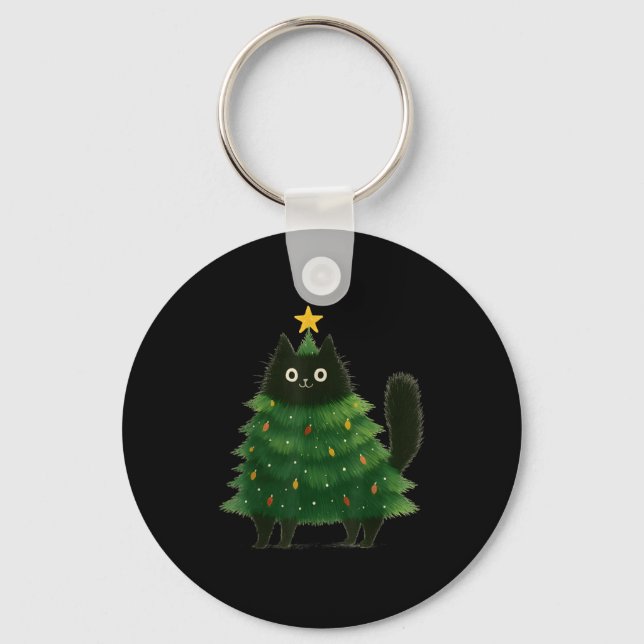 Black Cat Christmas Tree Cute Holiday Pet Lover De Schlüsselanhänger (Vorderseite)