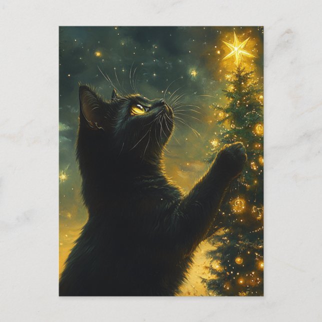Black Cat Christmas Tree Postkarte (Vorderseite)