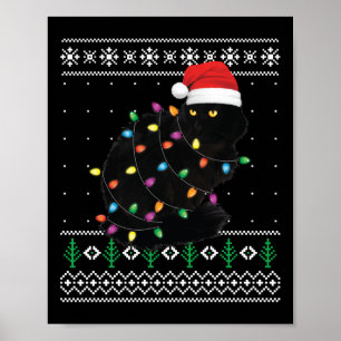 Black Cat Christmas Ugly Sweater Funny Santa Cat S Poster