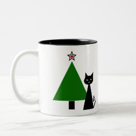 Black Cat Christmas Zweifarbige Tasse