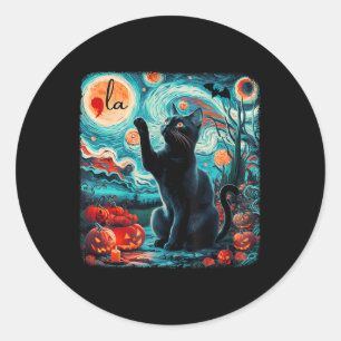 Black Cat Comma La Kamala Harris Halloween Starry Runder Aufkleber