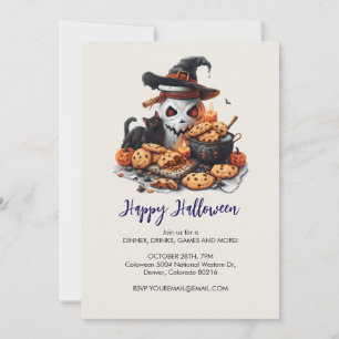 Black Cat, Cookies und Spooky White Jar, Halloween Einladung