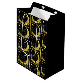 Black Cat Crescent Moon Floral Gold Halloween Mittlere Geschenktüte