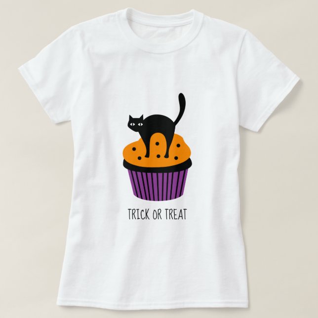 Black Cat cupcake Halloween-Thema T-Shirt (Design vorne)