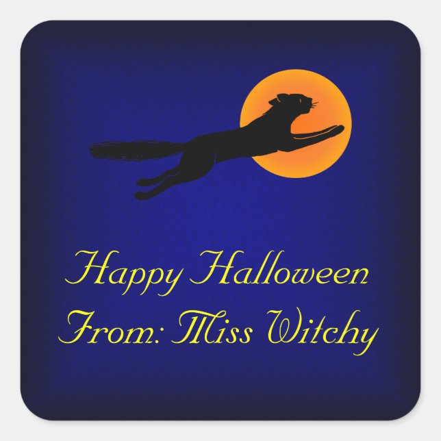 Black Cat Custom Halloween Geschenktasten Quadratischer Aufkleber (Vorderseite)