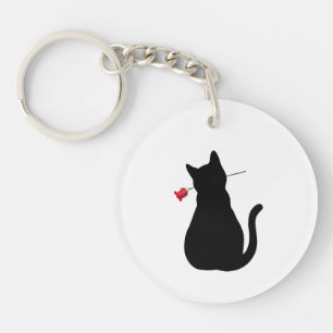 Black Cat Diva Silhouette Rote Rose Spaß Pet Lover Schlüsselanhänger