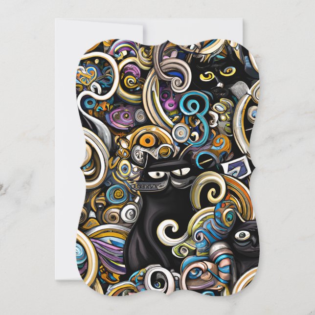 Black Cat Doodle Art Whimsical Magic Nahtlos Pa Mitteilungskarte (Vorderseite)