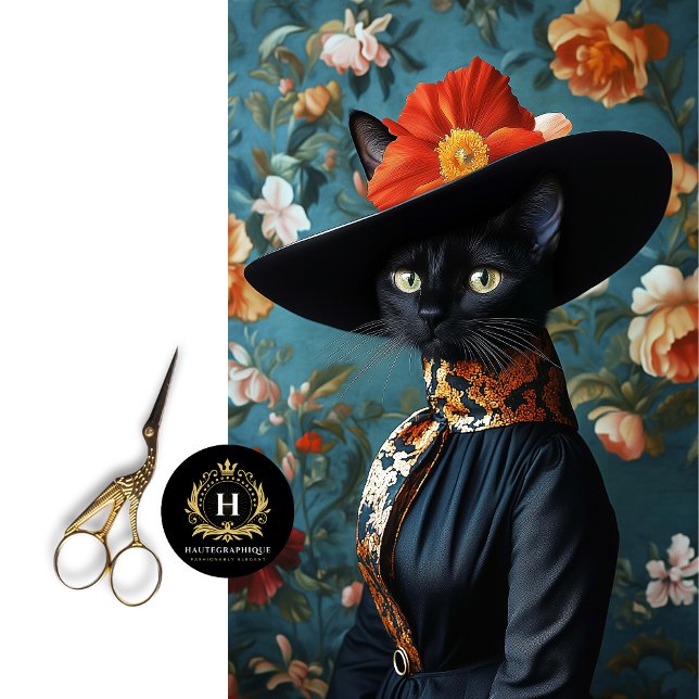 Black Cat Dress & Floral Hat Portrait Decoupage Seidenpapier (Von Creator hochgeladen)