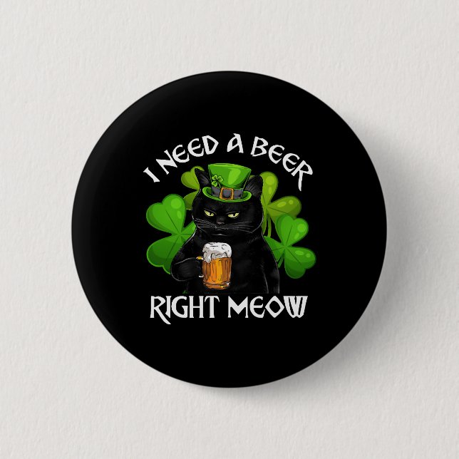 Black Cat Drink Beer St Patricks Day für Irish Button (Vorderseite)