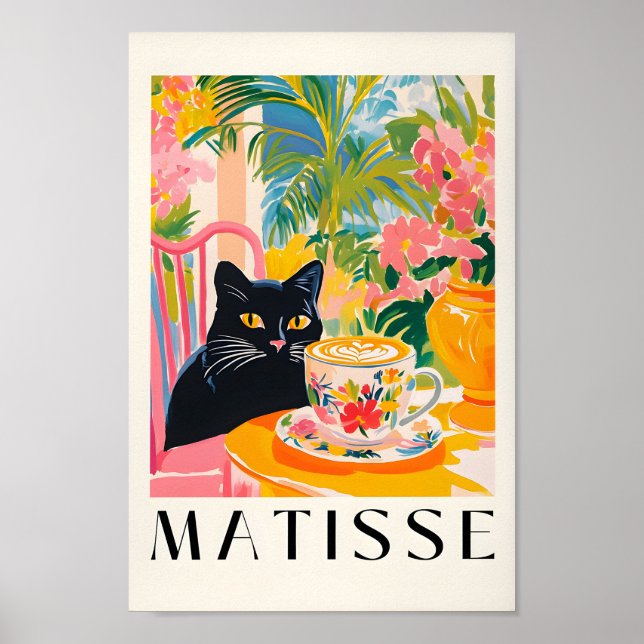 Black Cat Drink Kaffee, Funny Kitchen Poster Es (Vorne)