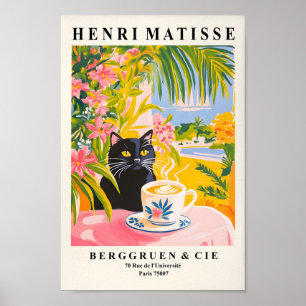 Black Cat Drink Kaffeemaschine, Funny Cat Wall Poster