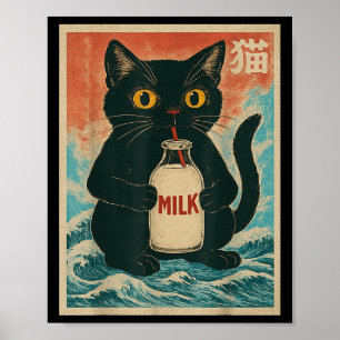 Black Cat Drink Milk Carton Anime Japanisch Witz G Poster