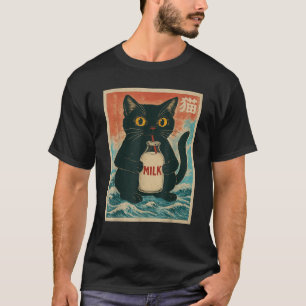 Black Cat Drink Milk Carton Anime Japanisch Witz G T-Shirt