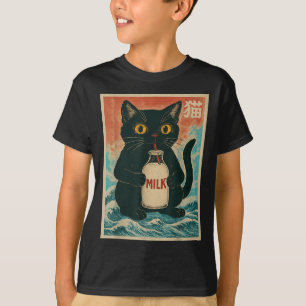 Black Cat Drink Milk Carton Anime Japanisch Witz G T-Shirt