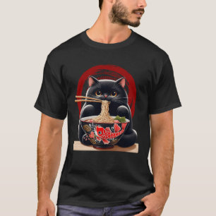 Black Cat Eating Ramen Japanisch Noodles Koi Bowl T-Shirt