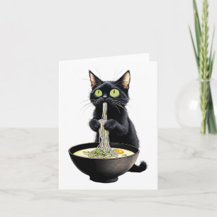 Black Cat Eating Ramen Noodles Japanisches Essen Karte