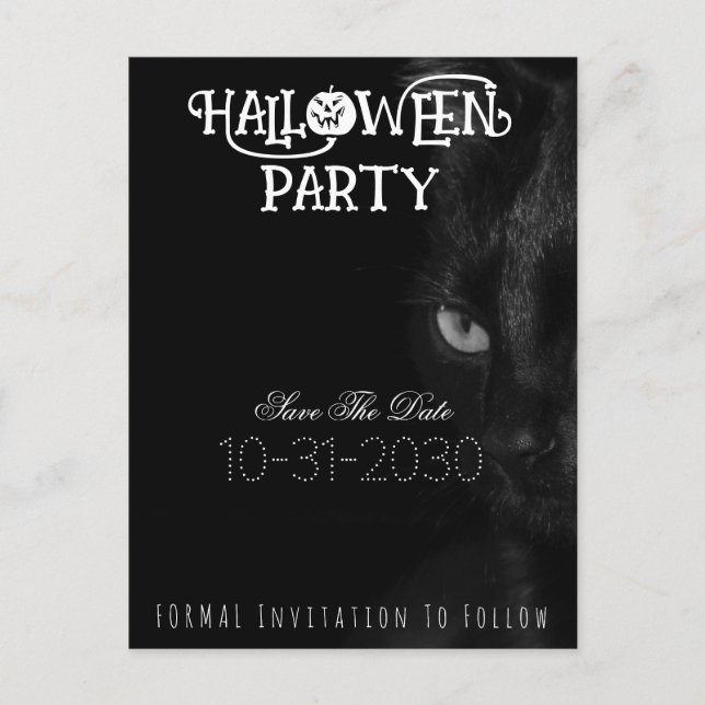 Black Cat Eyes Halloween-Party Save the Date Ankündigungspostkarte (Vorderseite)