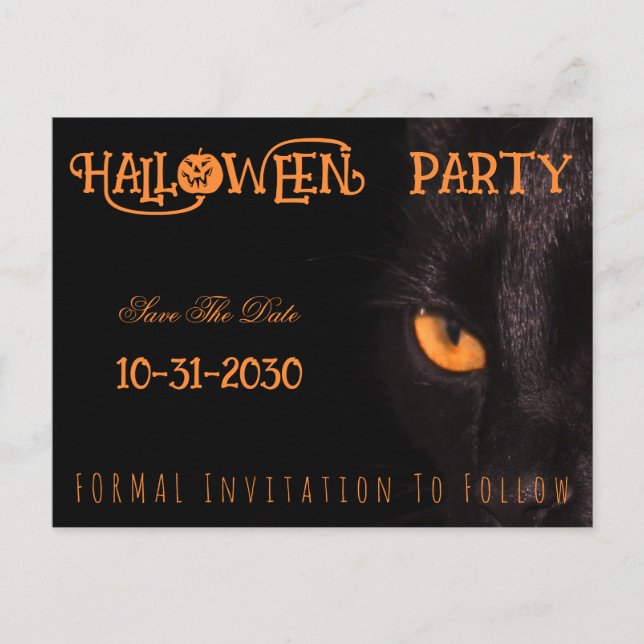 Black Cat Eyes Halloween-Party Save the Date Ankündigungspostkarte (Vorderseite)