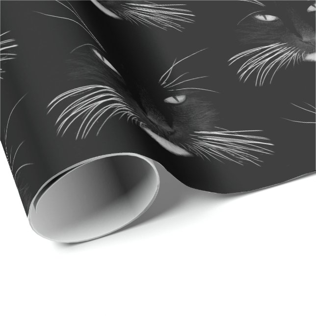 Black Cat Face Geschenkpapier (Rolleneckpunkt)