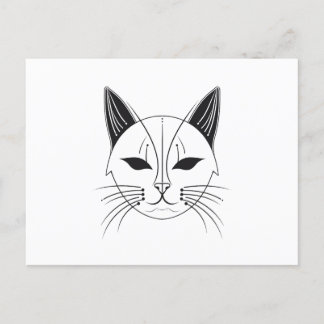 Black Cat Face Line Art Postkarte