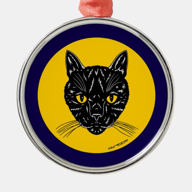 Black Cat Face Ornament Aus Metall (Vorne)