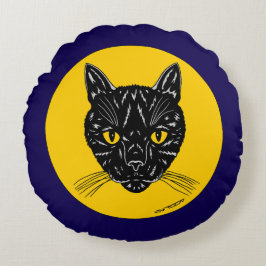 Black Cat Face Rundes Kissen