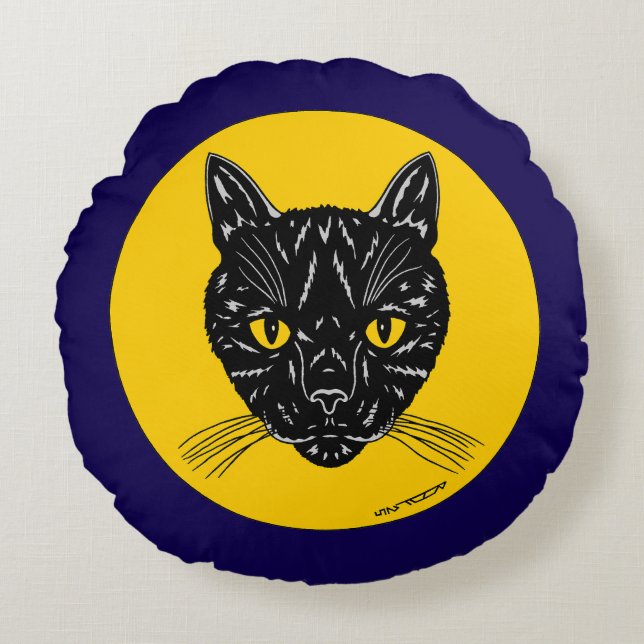 Black Cat Face Rundes Kissen (Vorderseite)